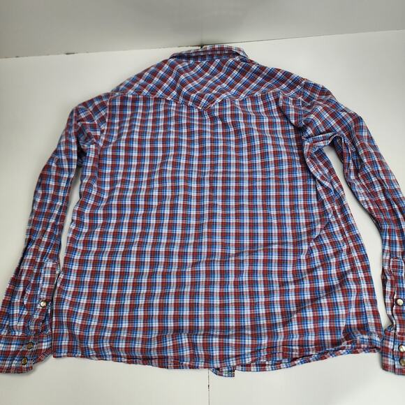 Aeropostale Y2K Red White Blue Plaid Button Up Long Sleeve Shirt Men's Size LG - Picture 5 of 7